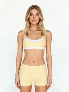 Women's Colorblock Slim Fit Tank Top and Low Waist Shorts Set, Casual Sporty Style for Daily Wear, Home Fitness Outdoor Activities, Workout Sets, Sports Crop Top
