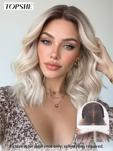 Topshe 13x6 Lace Front Wig, Deep Root Gradient Platinum Blonde Curly Short Hair, Heat Resistant, Comfortable, Lightweight, Easy Wear, Natural Looking Wig