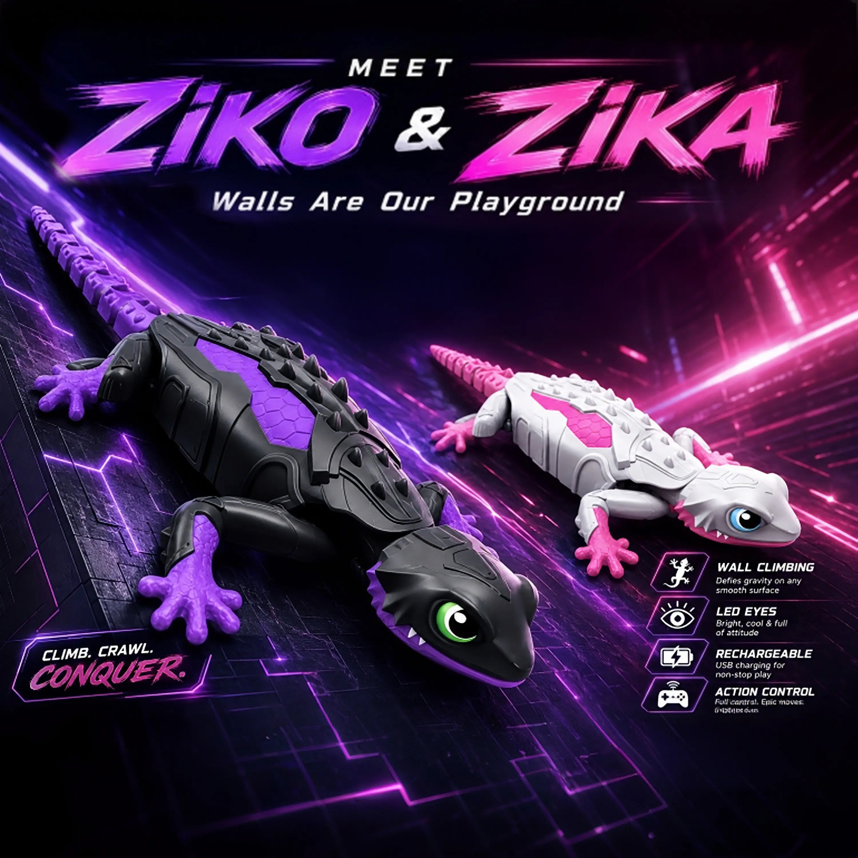 ZOOLIKO Remote Control Wall Climbing RC Lizard Toy for 3-4 Years Kids, LED Eyes, 2-in-1 Floor Racing & Wall Climbing Function, Animals & Nature Themed Toy, Wall Climbing Toy