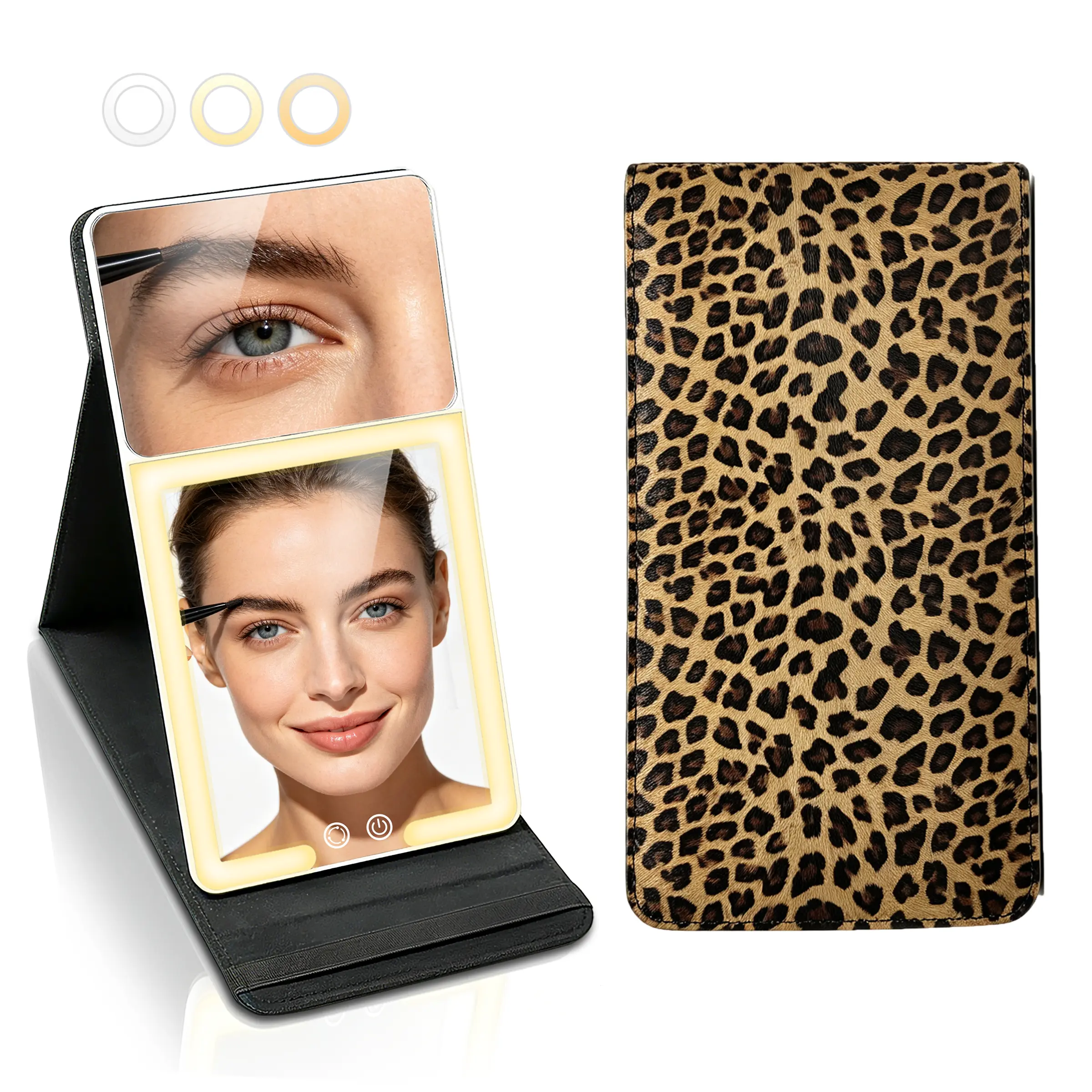 HMGGOOFA  Rechargeable travel makeup mirror,20X Magnifying & HD LED Makeup Mirror, Foldable Portable Travel Mirror with 3 Color Modes, Touch Dimmable, USB Rechargeable Handheld Vanity Mirror for Women