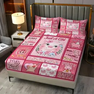 3Pcs Cute Pig-Themed Fitted Sheet Set, Adorable Pink Pig Collage Print Bedding, Soft and Cozy Fabric Design, Perfect for Animal Lovers and Whimsical Bedroom Decor, Enhance Your Sleep Space with Playful Charm! Includes 2 Pillowcases, No Pillow Core
