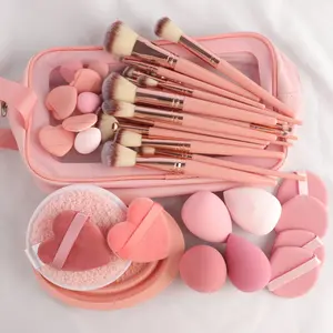 All-In-One Women's Daily Makeup Set, Beauty Tool Set, 46-Piece Kit with 25 Brushes, 18 Sponge Eggs, Cleaning Bowl, Face Cloth, Storage Bag, Perfect for Travel & Gifts