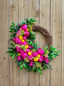 Hot Pink Peony & Lemon Wreath for Summer