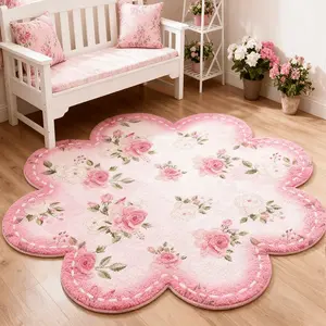 1pc Ins Style Cute Living Room Carpet Pink Floral Bedroom Decoration Dresser Carpet Large Area Lounge Washable Floor Mat Flower Shape Bedside Bay Window Plush Rug Fluffy and Soft Cloakroom Non-slip Carpet Decorative Rug Mat Flower Pattern Rugs