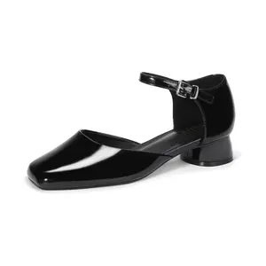 IDIFU Closed Toe Heels for Women Square Toe Low Block Chunky Heeled Pumps with Ankle Strap Buckle for Bride Wedding Comfortable Dressy Short Small Women's Dress Shoes Thick Heels