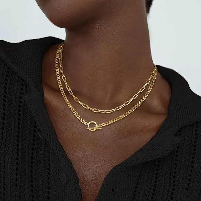 Tewiky  Jewelry Minimalist Necklaces for Women,Tarnish Free,Dainty chains safety pin necklace   Women Trendy Cuban Link Paperclip chains Toggle Clasp Necklace Fashion Jewelry for Women,valentine gifts for her Gift birthday gifts