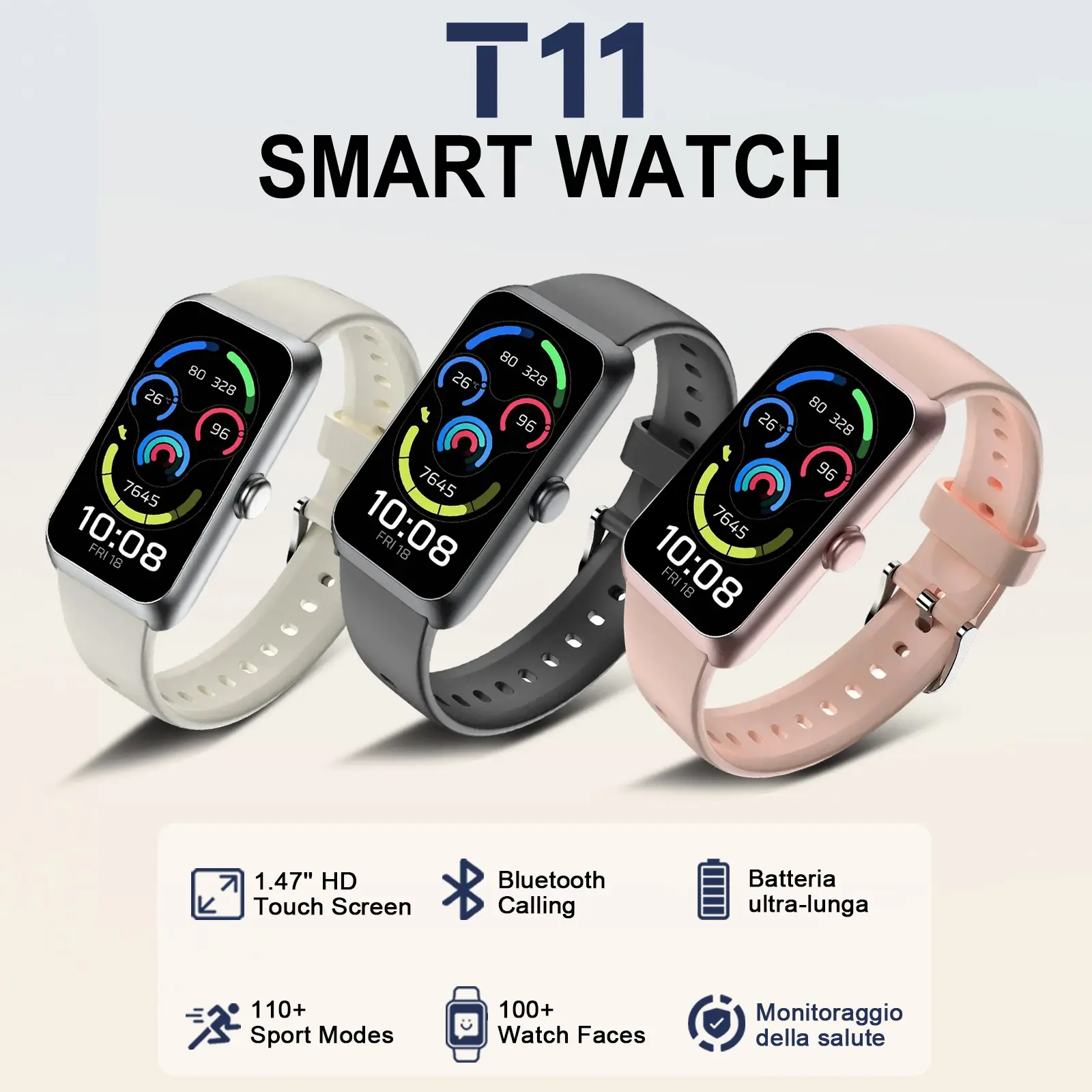 T11 Smart Watch, Sports Smart Watches, Bluetooth Calling, Water Proof, 100+ Sports Modes, All-Day Heart Rate Monitor/SpO2/Sleep/Women's Health Tracking, Message Alerts, Remote Camera + Music Control + Find Phone, 7+1 Dials Unisex, 1.47 Inch Screen