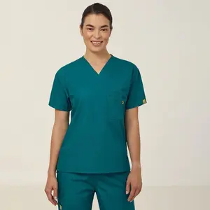 WonderWink Unisex Scrub Top  - Real Teal - XS-New  Fabric Menswear Womenswear Uniform Clothing Pockets Underwear Workwear medical scrubs study outfit fashion Beige Casual