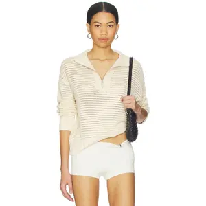 Sanctuary Open Knit 1/2 Zip Sweater in Collagen