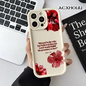 Softcase for iPhone 17 16 E Pro Max 15 Plus 14 13 12 11 XS XR Hibiscus Promise Blessing Anti-Slip Scratch Resistant Cute Silicone Protective Softcase