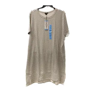 Cotton Blend Cream and Black Striped Short Sleeve T-Shirt Dress