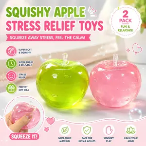 2Pcs apple squeeze toys with slow rebound. Soft texture for stress relief. Suitable for kids and adults, perfect daily fidget toy and birthday party gift
