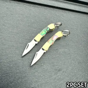 2PC WORLD'S SMALLEST WORKING POCKET KNIFE Pearl Tiny REAL Blade Keychain Rainbow