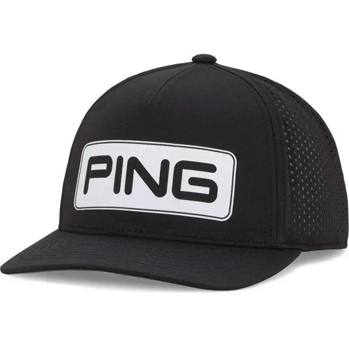 Ping Men's 2026 Tour Vented Delta Adjustable Hat | PING Trucker Golf Hat – Mesh Back Cap in Black, White & Blue Breathable & Stylish Design