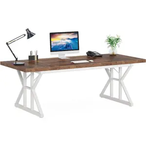 LITTLE TREE 70.8-Inch Executive Desk, Large Computer Office Desk Workstation for Home Office