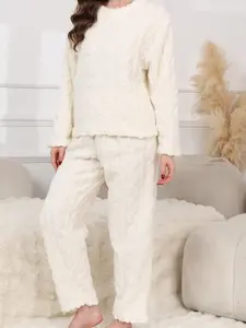 Women's Coral Fleece Pajama Set, Two-Piece Winter Sleepwear, Thickened Loose Fit Home Clothes, Loungewear, Casual Long Sleeve Above Ankle