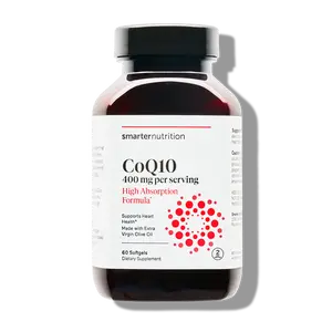 Smarter Nutrition CoQ10 400 mg High Absorption - Naturally Fermented Ubiquinone w/ Organic Cold-Pressed Olive Oil - for Heart Health, Cellular Energy - Non-GMO, Gluten Free - 60 Count