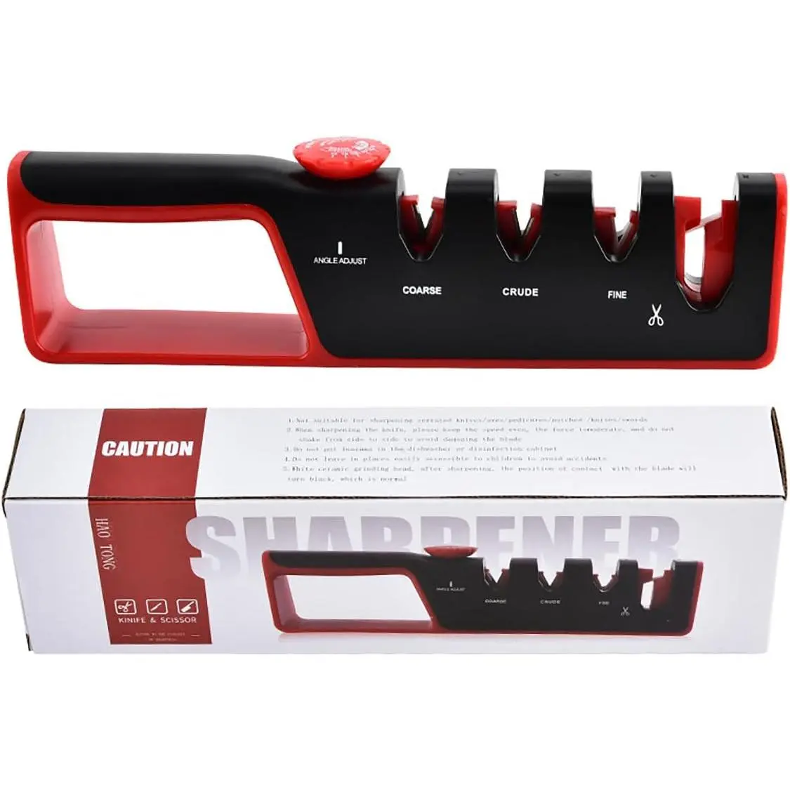 4-in-1 Sharpening Tool, Handheld Multi-Slot Knife Sharpener with 6 Adjustable Sharpening Angles (6 Angles), High-Density ABS Frame, Ergonomic Non-Slip Rubber Grip, Coarse & Fine Grinds, Resin Diamond Blades for Kitchen Chef Tools, Scissors, Pocket Knives