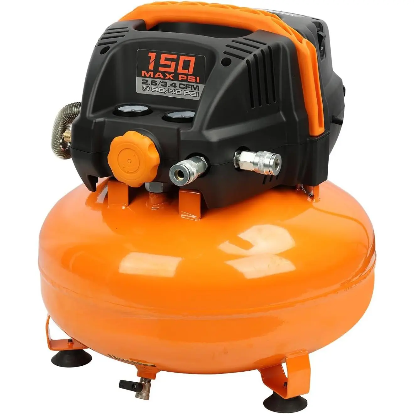 Pancake Air Compressor with two couplers, 6 Gallon Portable Electric air compressor, 150 PSI, Oil -Free Air Compressor