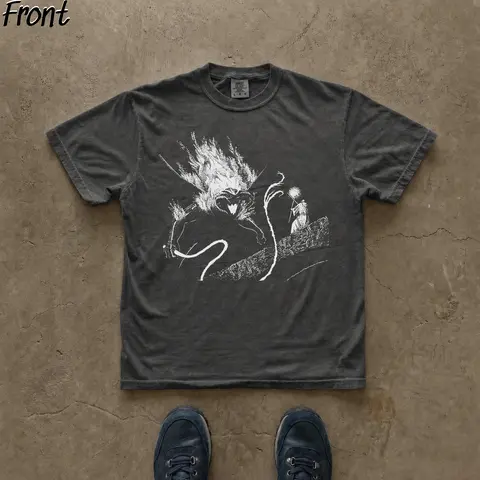 Gildan Men's Fitted Cotton Round Neck Shortsleeve Tshirt - Vintage Retro Lord of The Rings Print, Balrog Back Graphic, Menswear Streetwear All Seasons Casual Top, Gift Idea