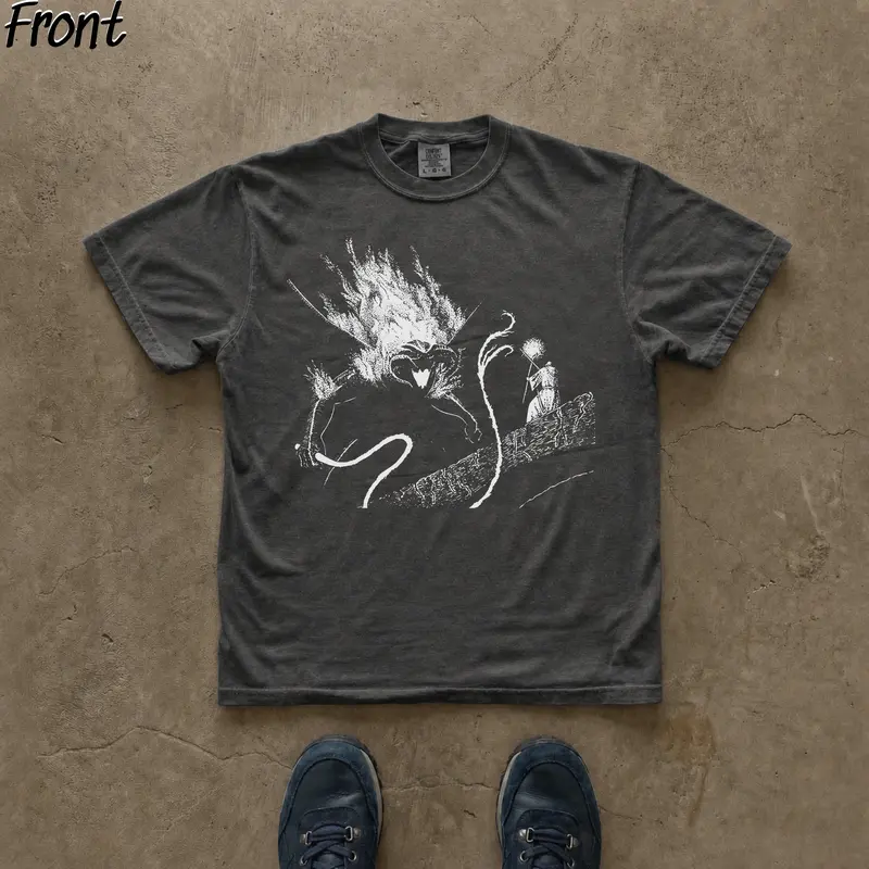Gildan Men's Fitted Cotton Round Neck Shortsleeve Tshirt - Vintage Retro Lord of The Rings Print, Balrog Back Graphic, Menswear Streetwear All Seasons Casual Top, Gift Idea