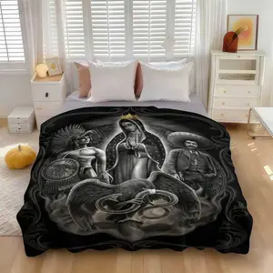 Mexican Heritage Throw Blanket – Aztec Warrior, Our Lady of Guadalupe & Zapata Eagle Snake Art ,Chicano Pride Blanket ，Ideal for Chicano & Mexican Heritage Enthusiasts