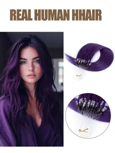 50Pcs 30G Microlink Hair Extensions, Human Hair Quality, Human Hair Hot Pink Hair Extesions with Micro Ring Micro Loop Human Hair Extensions Remy Natural Hair Micro Bead Hair Extensions for Highlight Colorful Hair Purple Hair for Women cosplay