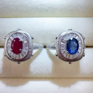 <PingEast jewelry > Ruby206 or sapphire ring——925 Sterling Silver Ring featuring a vintage royal design with a brushed shank, set with a 1 ct gemstone. Elegant, noble, and timeless—perfect for any outfit