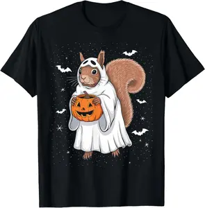 100% Cotton Unisex Funny Ghost Squirrel Lovers Spooky Halloween Costume T-Shirt