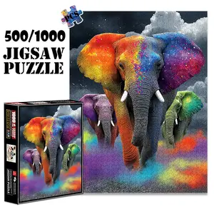 1pc 1000 piece adult puzzle 70x50cm Colorful Elephants in a Magical Scene500 pieces of paper jigsaw puzzle, suitable for adults and families, large-scale DIY puzzle interactive toy games, birthday