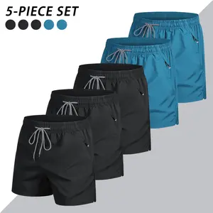 Men’s Summer Quick-Dry Sports Shorts Multi-Pack Breathable Three-Inch Inseam Running Fitness Training Shorts with Zipper Pockets