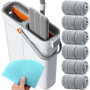 Flat Mop and Bucket System - Mop and Bucket with Wringer Set for  | Wet Dry Mop for Apartment,  , Windows, Wall, Hardwood Floor, RV with 6  Microfiber Cloth