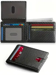 Men's Carbon Fiber Pattern Wallet, Slim RFID Card Holder with 2 ID Window, Casual Trendy Wallet for Men for Daily Use