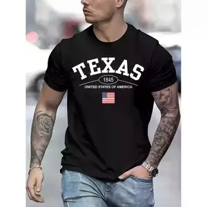 Texas Graphic Mens Short Sleeve T Shirt Navy Blue With Texas Print American Comfortable Cotton Tee For Summer Casual Loose Casual Attire Black