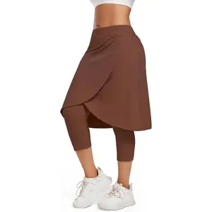 Women's Long Knee-Length Skirt with Capri Leggings, Athletic Golf Yoga Tennis Skirted Leggings with Internal Pocket