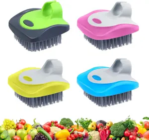 Durable 4-Piece Plastic-Silicone Kitchen Vegetable Brush Set - Round Medium-Firm Potato Scrubber with Hard, Soft Sides for Delicate, Tough-Skinned Produce Cleaning