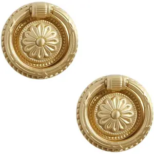 JSBWSFA 2 count Ring Drawer Knobs Brass Retro  Flower  Brass Cabinet Knobs Dresser Cabinet Pull Ring  Cabinet Knobs Knobs for Dresser Drawers Single Hole Knob