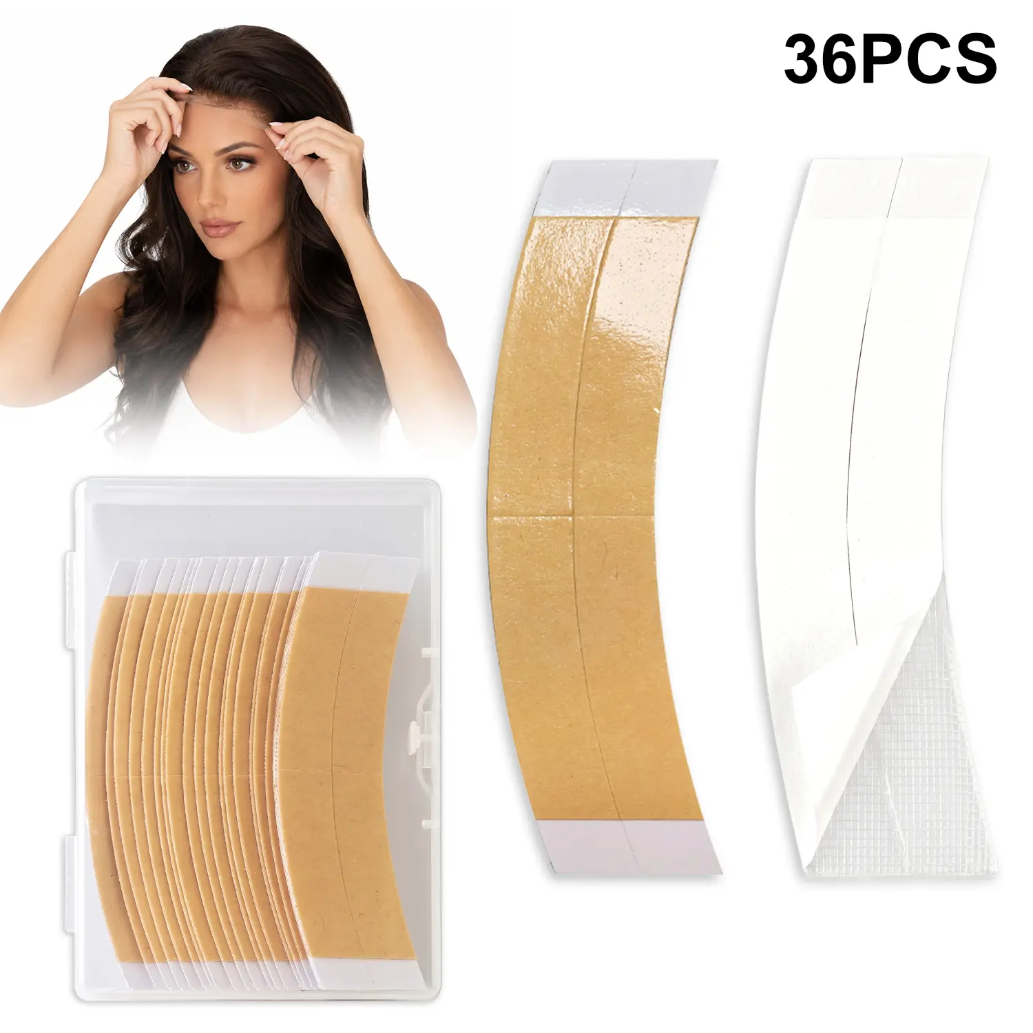Wig Tape Strips 36 Pieces Double Sided Bonding Clear Adhesive Tape for Lace Wig Toupee Hairpiece, Strong Long Lasting Hairpiece Tape for Replacement and Secure Bonding