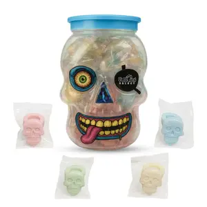 Fusion Select 30 Pcs Sugar Skull Candy Rings - Individually Wrapped Spooky Halloween Theme Candy Ring for Kids - Fun & Unique Day of the Dead Treats & Party Favors in Reusable Skull-Shaped Jar Bonbon