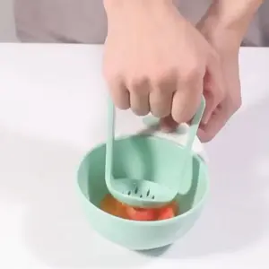 Handheld Fruit Puree Crusher Set, 11.5cm Bowl & 8.1cm Potato Masher, No Power Needed, Easy Fresh Juice & Pulp Maker, Fruit Vegetable Juicer, Fruit Juicer, Durable Plastic Material