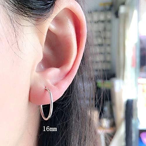 Minimalist Thin Endless Hoop Earrings Sterling Silver 925 Simple Small Cartilage Huggie Hoops Tragus Earring Ear Piercing Nose Rings Studs 14mm 16mm 18mm 20mm Fashion Jewelry for Women Men BFF