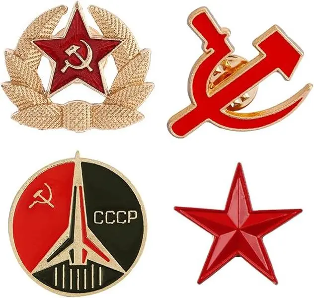 4 PCS Red Star Hammer Sickle Enamel Pin Retro USSR Symbol Brooch Soviet Union Marxism Logo Jewelry