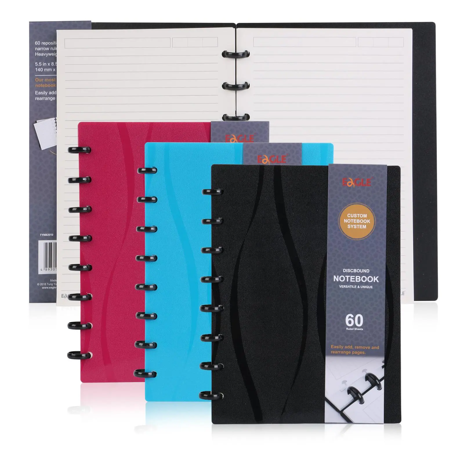 Discbound Notebook, DIY Notebook, Junior Size, Poly Cover, 60 Sheets Ruled/Lined Pages, Removable Pages Refillable Subject Notebook for Office, School, Home, Multifunctional Stationery, Office Stationery