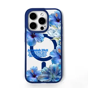Blue Butterfly and Hibiscus Phone Case， Botanical Garden Style for iPhone 17 16 15 14 13 12 11 Plus Pro Max. A12