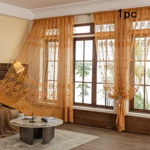 1pc French Luxury Rose Lace Curtain, Sheer Privacy Drapes for Bedroom Living Room Dining Room, Elegant Rod-Pass Through Design