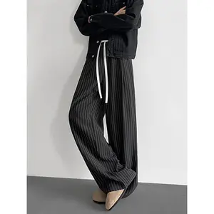 Mens Vertical Striped Pleated Casual Pants, Menswear