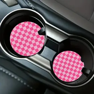 Checkered Pink Y2K Car Coasters
