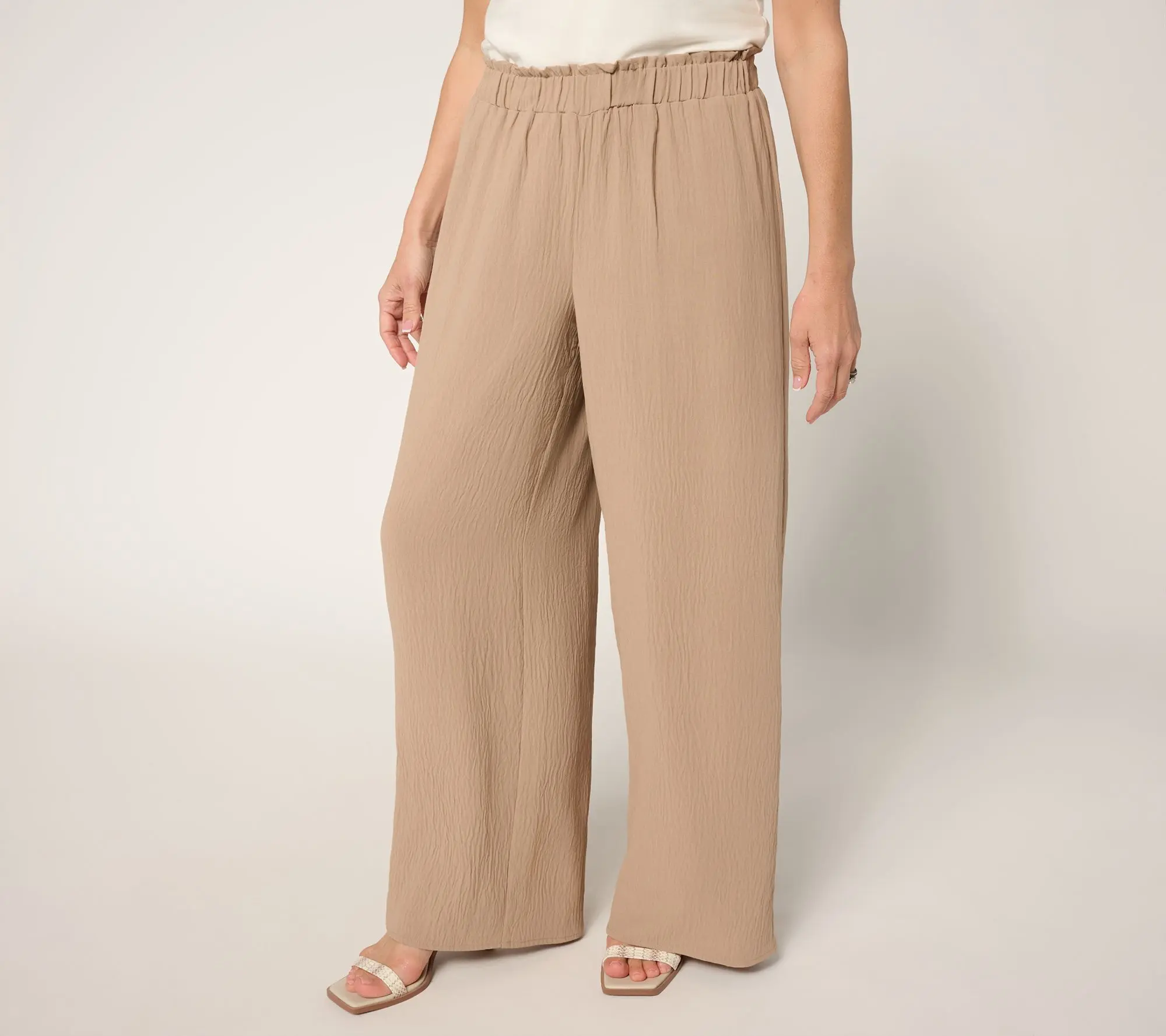 Susan Graver Petite Crinkled Woven Pull-On Palazzo Pant