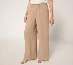 Susan Graver Petite Crinkled Woven Pull-On Palazzo Pant