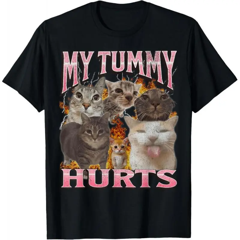 100% Cotton Gift T-Shirt My Stomach Hurts Funny Cat Meme Bootleg Pattern T-Shirt Casual Cotton Streetwear Fabric Men's Pattern Men's T-Shirt Streetwear, Unisex graphic tees women crop tops summer outfits for women summer tops T-Shirt